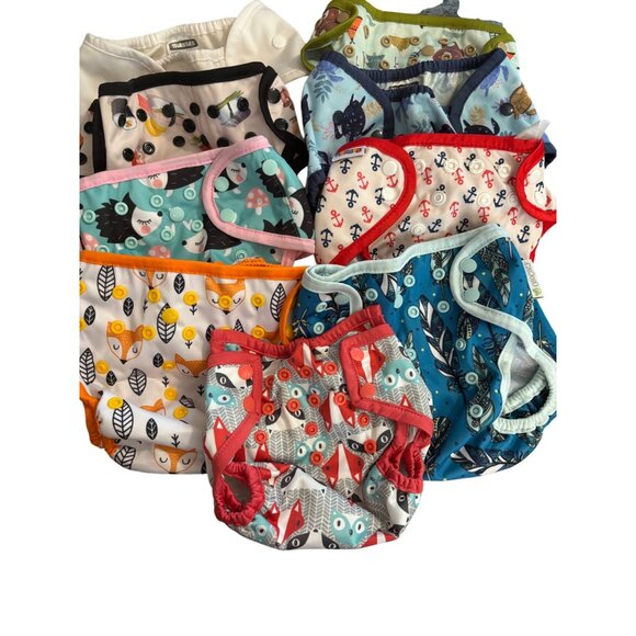 Bundle Of 10 Reusable Diaper Covers Various Prints Brands Adjustable Snap Close - Picture 1 of 9